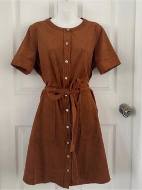 Banana Republic Rust-Brown Button Front Tie-Waist Mini Dress